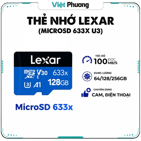 Thẻ Nhớ MicroSD Lexar 633x (32GB/64GB/128GB) Tốc Độ Cao Hỗ Trợ Ghi Hình 4K Cho Camera Hành Trình