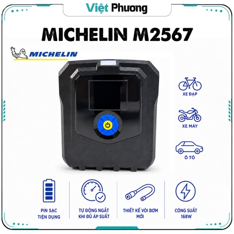 Máy Bơm Lốp Ô tô MICHELIN M2567 Cao Cấp PIN SẠC Đa Năng Tự Ngắt cho Ô Tô, Xe Hơi, Xe Máy (mẫu 2025)