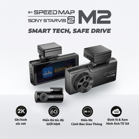 Camera Hành Trình VIETMAP SpeedMap M2 Cảnh Báo Giao Thông Bằng Giọng Nói, Giám Sát Xe Từ Xa 4G