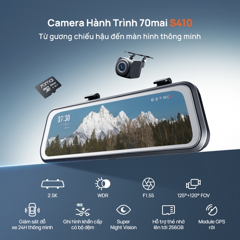 Camera Hành Trình Ô tô Kẹp Gương 70mai Rearview Dash Cam S410 (Màn hình cảm ứng, ra lệnh giọng nói)