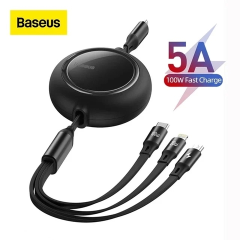 Cáp Sạc Du Lịch Rút Gọn 100W Baseus Bright Mirror Series 2 Retractable 3-in-1 Fast Charging Data Cable
