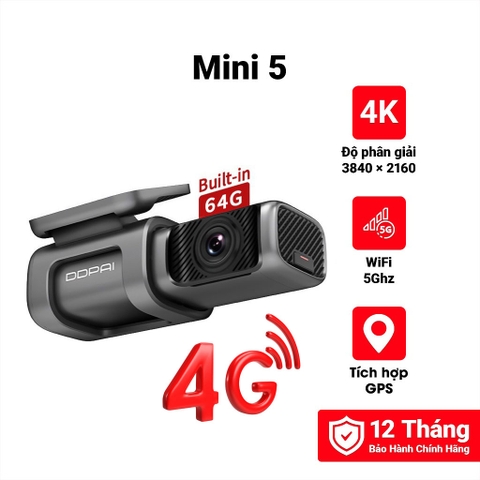 Camera Hành Trình Ô Tô DDPai Dash Cam Mini 5 Độ Phân Giải 4K Tích Hợp GPS Bộ Nhớ eMMC 64GB BH Chính Hãng 12th