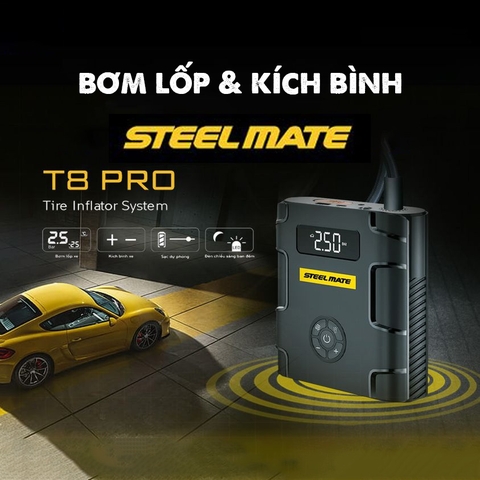 Bộ Kích Nổ Ô Tô Kiêm Bơm Lốp Đa Năng STEELMATE T8 PRO Cao Cấp Kiêm Sạc Dự Phòng (hàng chính hãng)