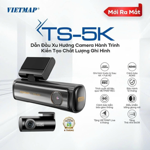 Camera Hành Trình VIETMAP TS-5K Ghi Hình Ultra 4K Cảnh Báo Giao Thông và Ra Lệnh Giọng Nói