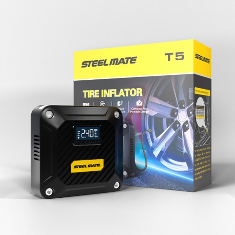 Bơm Lốp Ô Tô Mini STEELMATE T5 Cắm Tẩu 12V, Tự Động Ngắt, Màn Hình Điện Tử, Bảo Hành 2 Năm