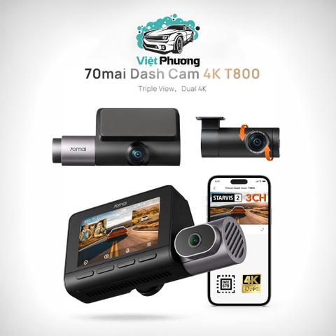 Camera Hành Trình 70mai T800 4K HDR 3 Kênh, Ghi Hình Trước Trong Và Sau Xe Định Vị và Giám Sát Từ Xa