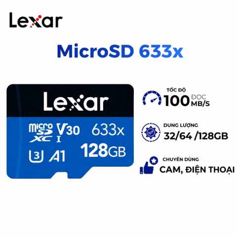 Thẻ Nhớ MicroSD Lexar 633x (32GB/64GB/128GB) Tốc Độ Cao Hỗ Trợ Ghi Hình 4K Cho Camera Hành Trình