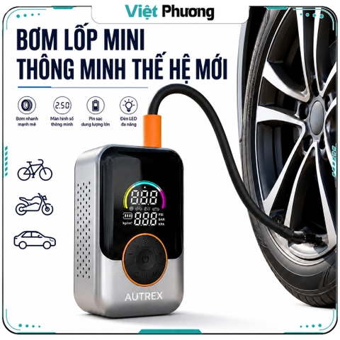 Máy Bơm Lốp Ô Tô Xe Máy Mini Dùng Pin CAO CẤP AUTREX AT-221PRO Tự Động Ngắt Theo Áp Suất Cài Đặt