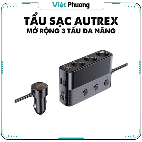 Tẩu Sạc Điện Thoại Ô tô Mở Rộng AUTREX C28 Cao Cấp (3 tẩu tròn, 2 USB, 1 QC 3.0 18W, 1 Type-C PD30W)