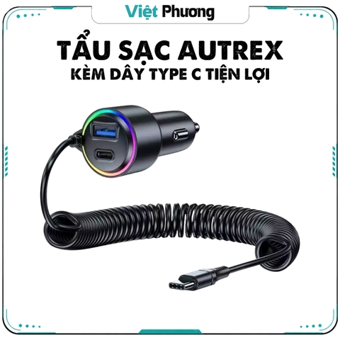 Tẩu Sạc Điện Thoại Ô Tô Xe Hơi AUTREX T26 Cao Cấp Kèm Dây Type C, Công Suất 75W Sạc Nhanh PD, QC 3.0