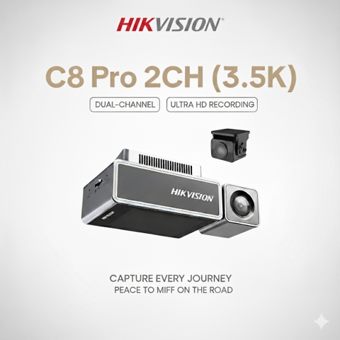 Camera Hành Trình Hikvision C8 Pro 3.5K, Ghi Hình Siêu Nét, Hỗ Trợ ADAS, GPS, Wifi 5, 4G Chính Hãng