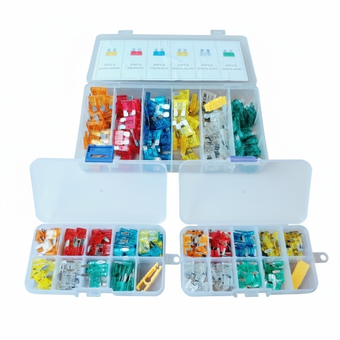 Hộp 120 Cầu Chì Dự Phòng cho Ô Tô, Xe Hơi, Xe Máy, Xe Tải (nhiều kích cỡ)