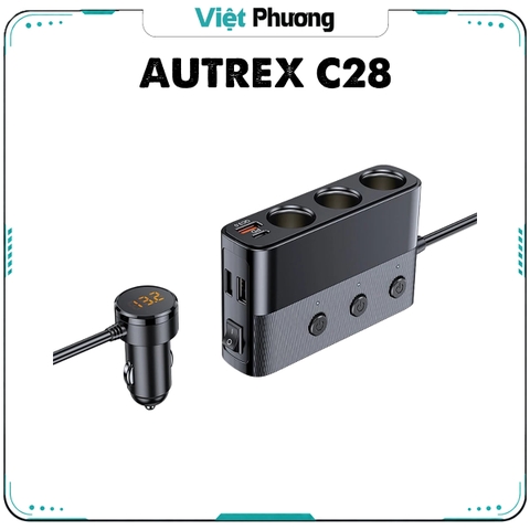 Tẩu Sạc Điện Thoại Ô tô Mở Rộng AUTREX C28 Cao Cấp (3 tẩu tròn, 2 USB, 1 QC 3.0 18W, 1 Type-C PD30W)