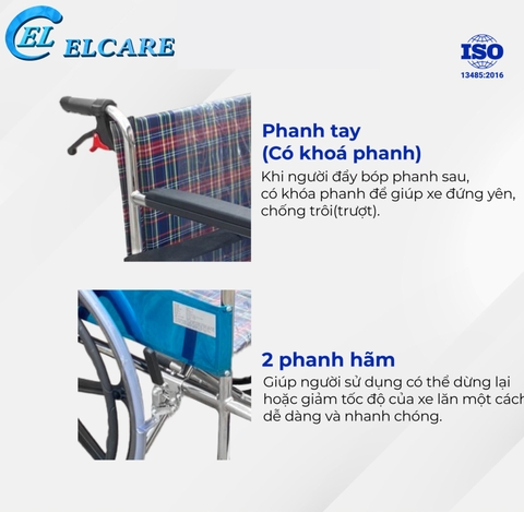 Xe Lăn Oromi Vành Đúc Vải Caro ALK903L-46 (Có Phanh Sau)