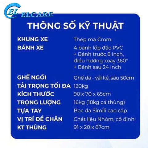Xe lăn OROMI DY01903 – Ghế da/vải kẻ, có phanh tay khung mạ crom