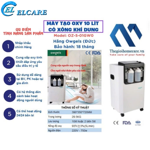 Máy tạo Oxy Công Suất 10L/Phút Owgels OZ-5-01NW0