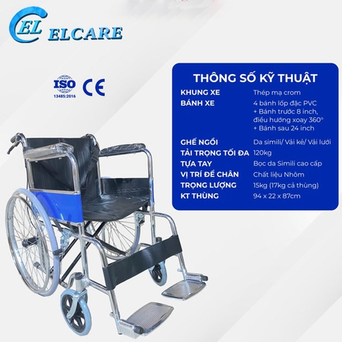 Xe Lăn Khung Thép Mạ Crom Gấp Gọn, Có Phanh Tay - XL-02