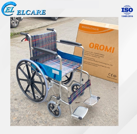 Xe Lăn Oromi Vành Đúc Vải Caro ALK903L-46 (Có Phanh Sau)