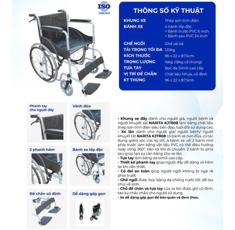 Xe Lăn Tiêu Chuẩn Narita KJT808