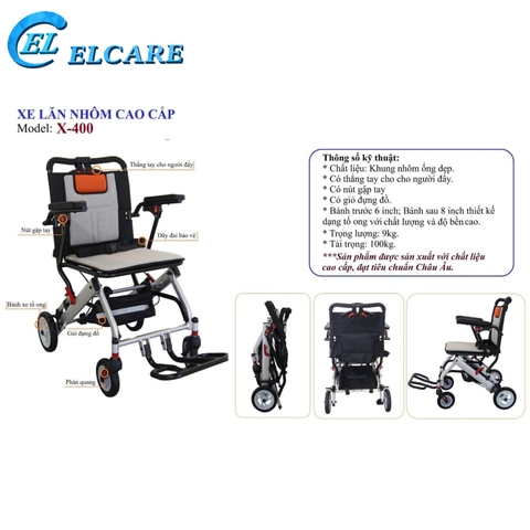 Xe Lăn Du Lịch Cao Cấp Lucass X-400 | Siêu Nhẹ 9kg, Gấp Gọn, Tải Trọng 100kg, Chính Hãng