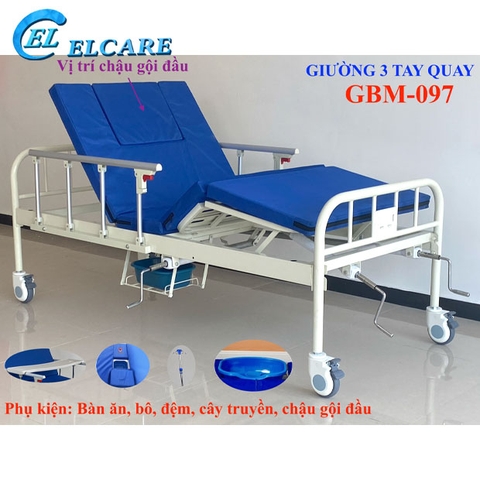 GIƯỜNG BỆNH NHÂN GBM-097 03 TAY QUAY CÓ CHẬU GỘI ĐẦU NEW