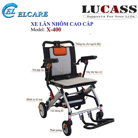Xe Lăn Du Lịch Cao Cấp Lucass X-400 | Siêu Nhẹ 9kg, Gấp Gọn, Tải Trọng 100kg, Chính Hãng