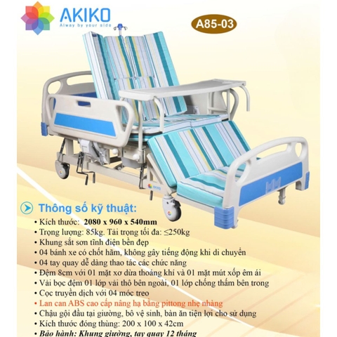Giường Đa Năng 4 Tay Quay Akiko A85-03 - Giường Y Tế Công Nghệ Nhật Bản