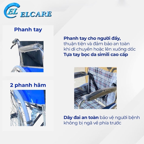 Xe Lăn Khung Thép Mạ Crom Gấp Gọn, Có Phanh Tay - XL-02