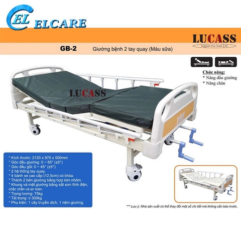 Giường Bệnh Nhân Lucass GB2 - Giường Y Tế 2 tay Quay