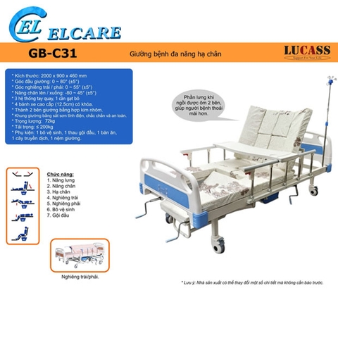 Giường Bệnh Nhân Lucass GB-C31 - Giường Y Tế 4 Tay Quay