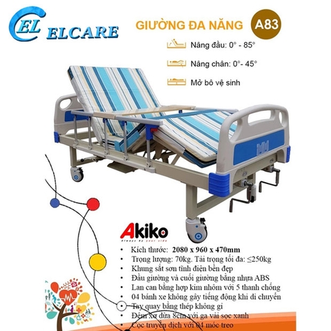 Giường Bệnh Nhân AKIKO A83 - Giường Y Tế 3 Tay Quay