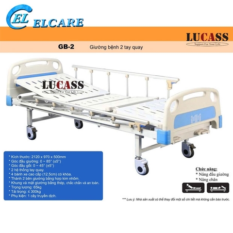Giường Bệnh Nhân Lucass GB2 - Giường Y Tế 2 tay Quay