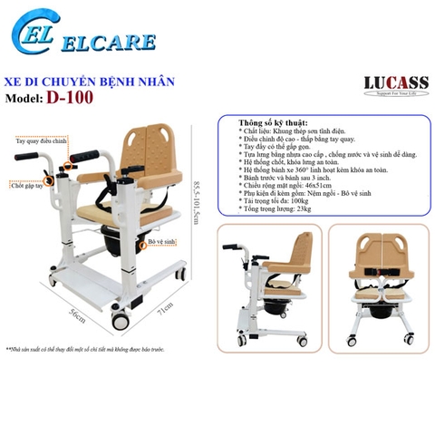 Xe di chuyển bệnh nhân sử dụng tay quay Lucass D-100