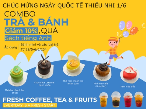Combo Trà và Bánh, giảm 10% và tặng hàng trăm cuốn sách thiếu nhi