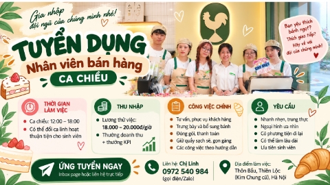 Tuyển nhân viên bán hàng ca chiều