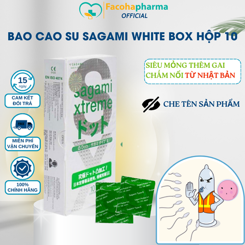 Bao cao su có gai siêu mỏng Sagami White Box tăng cảm giác chân thật, chất lượng cao cấp từ Nhật Bản bảo đảm an toàn giá rẻ