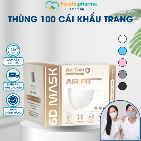 Khẩu trang 6D An Tâm kháng khuẩn người lớn thùng 100 cái