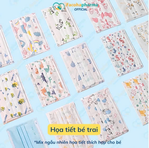 Khẩu trang y tế cho bé An Tâm chống bụi mịn kháng khuẩn hộp 50 tiết cute cho bé từ 5 - 12 tuổi
