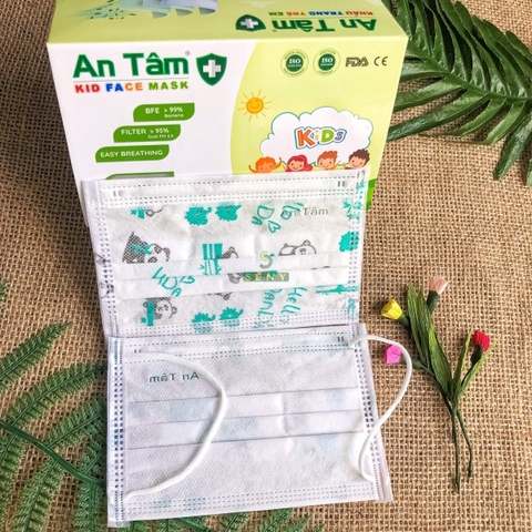 Khẩu trang y tế cho bé An Tâm chống bụi mịn kháng khuẩn hộp 50 tiết cute cho bé từ 5 - 12 tuổi