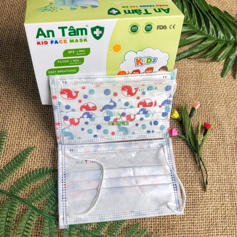 Khẩu trang y tế cho bé An Tâm chống bụi mịn kháng khuẩn hộp 50 tiết cute cho bé từ 5 - 12 tuổi