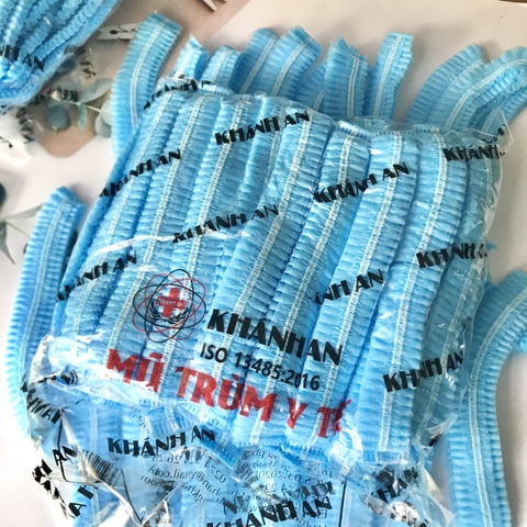 Mũ trùm đầu y tế nón con sâu Khánh An vải không dệt ngăn bụi vi khuẩn tóc rụng bay giữ tóc cố định