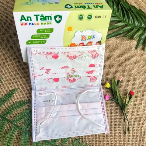 Khẩu trang y tế cho bé An Tâm chống bụi mịn kháng khuẩn hộp 50 tiết cute cho bé từ 5 - 12 tuổi