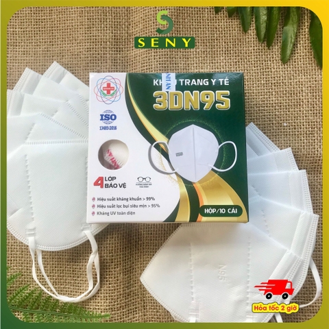 Khẩu trang y tế 4 lớp 3DN95 Khánh An hộp 10 cái khẩu trang trắng chống bụi mịn dành cho người lớn