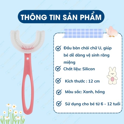 Bàn chải silicon chữ U cho bé từ 6 đến 12 tuổi an toàn, không gây đau lợi - Hồng