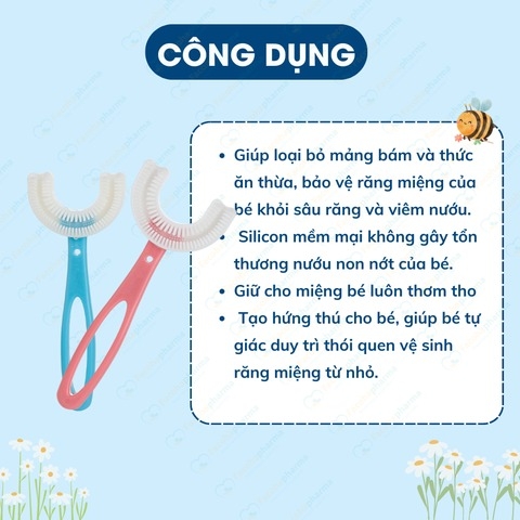 Bàn chải silicon chữ U cho bé từ 6 đến 12 tuổi an toàn, không gây đau lợi