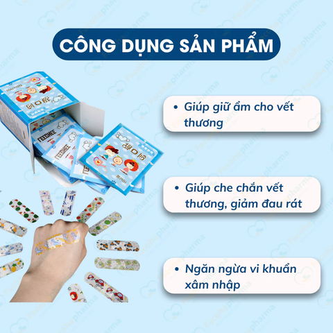 Băng keo cá nhân trong suốt hộp 100 miếng, độ bám dính tốt, trang trí dễ thương