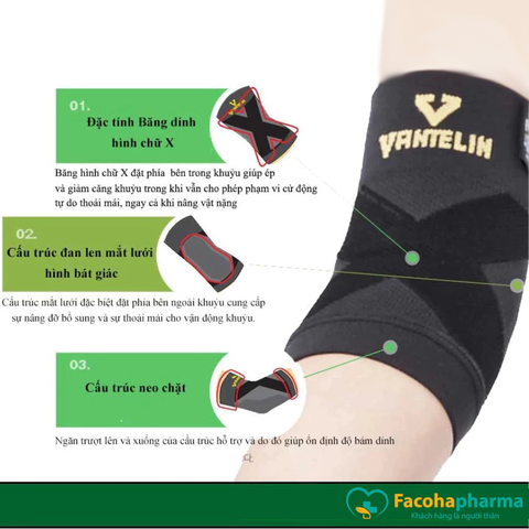 Băng khuỷu tay Vantelin Elbow Support bảo vệ khỏi chấn thương khi tập luyện thể thao