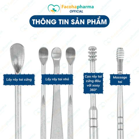 Bộ lấy ráy tai chuyên nghiệp 6 món có túi đựng bằng da mini tiện lợi