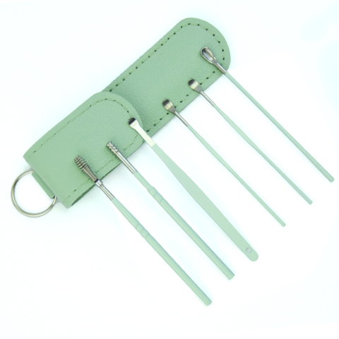 Bộ lấy ráy tai chuyên nghiệp 6 món có túi đựng bằng da mini tiện lợi - Móc xanh chuối
