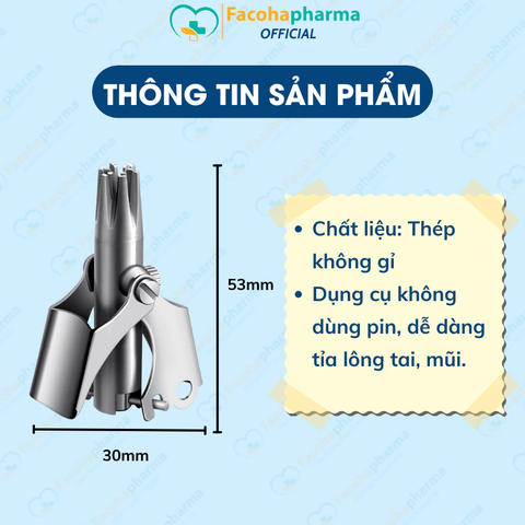 Dụng cụ tỉa lông mũi cầm tay tiện lợi, chất liệu thép không rỉ bền bỉ
